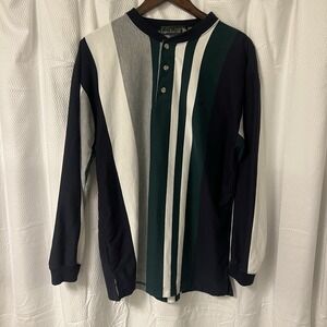 Vintage 90s Streetwear Mens Large Faded Striped Color Block Knit Golf Polo Shirt
